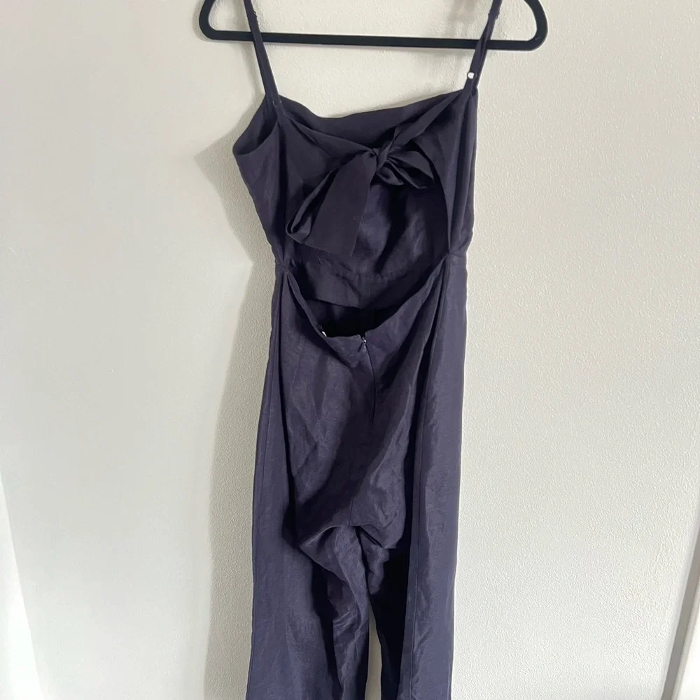 Reformation Navy Linen Jumpsuit Open Tie Back, size 6